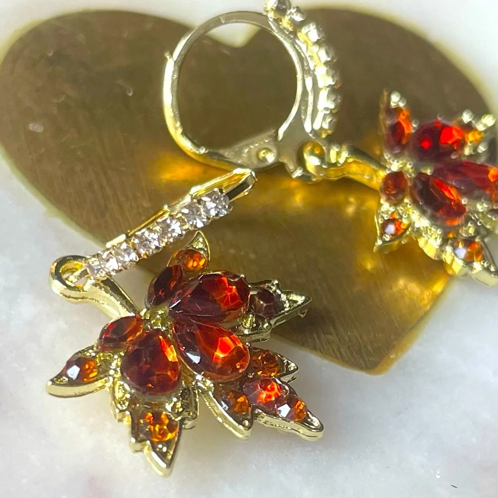 Dangle Fall Leaves Gold Earrings
